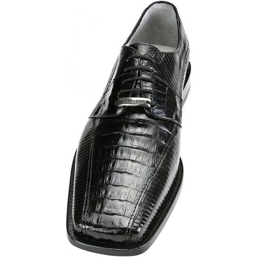 Belvedere "Veneto" Black Genuine Crocodile / Lizard Oxford Shoes